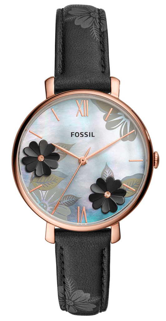 Fossil Jacqueline Mother of Pearl Dial Black Leather Strap Watch for Women - ES4535