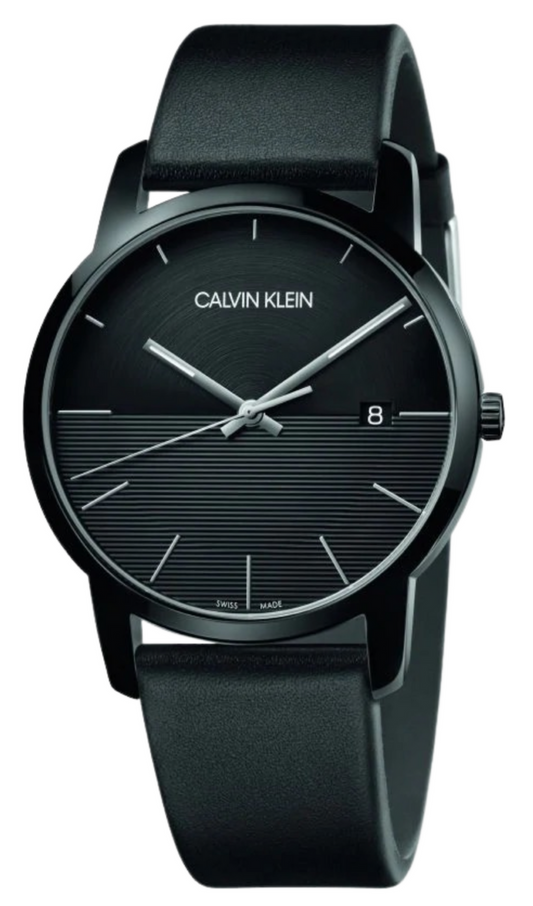 Calvin Klein City Quartz Black Dial Black Leather Strap Watch for Men - K2G2G4C1