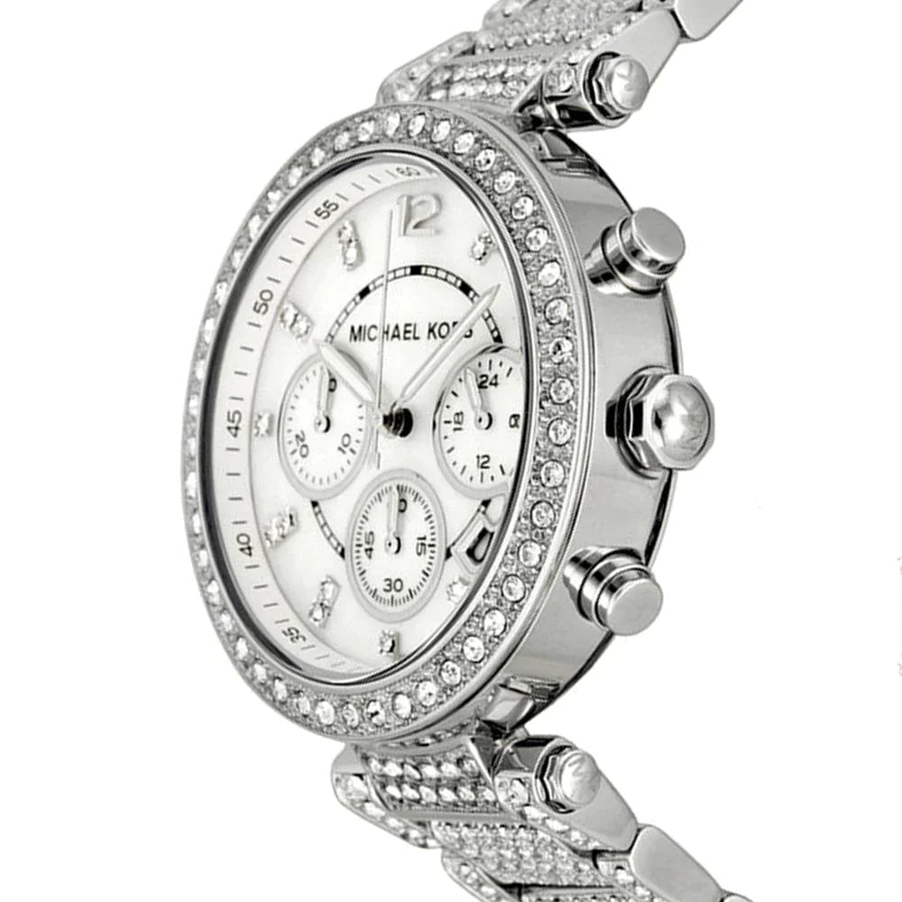 Michael Kors Parker Diamonds Mother of Pearl Dial Silver Steel Strap Watch for Women - MK5572
