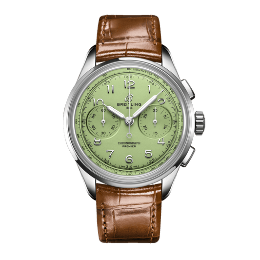 Breitling Premier B09 Chronograph 40 Green Dial Brown Leather Strap Watch for Men - AB0930D31L1P1