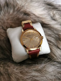 Burberry The City Gold Dial Maroon Leather Strap Watch for Women - BU9017