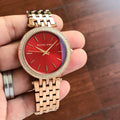 Michael Kors Darci Red Dial Rose Gold Steel Strap Watch for Women - MK3378