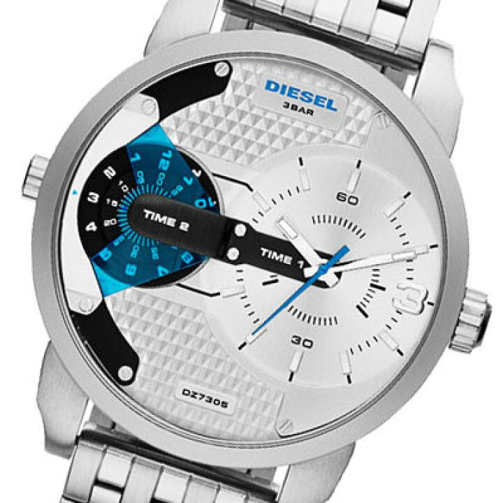 Diesel Mini Daddy Dual Time Silver Dial Silver Steel Watch For Men - DZ7305