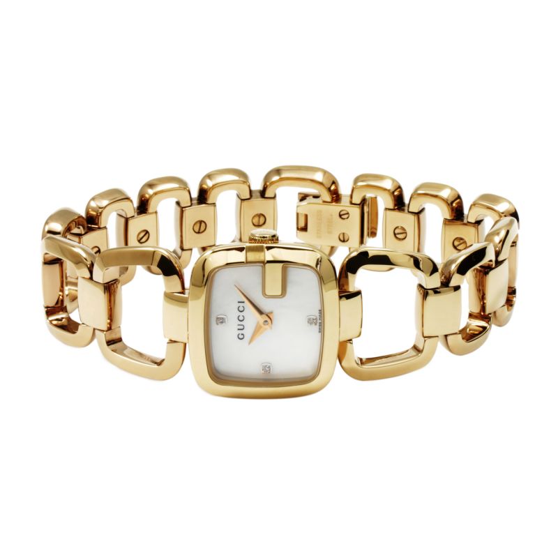 Gucci G Gucci Diamonds Mother of Pearl Dial Yellow Gold Steel Strap Watch For Women - YA125513