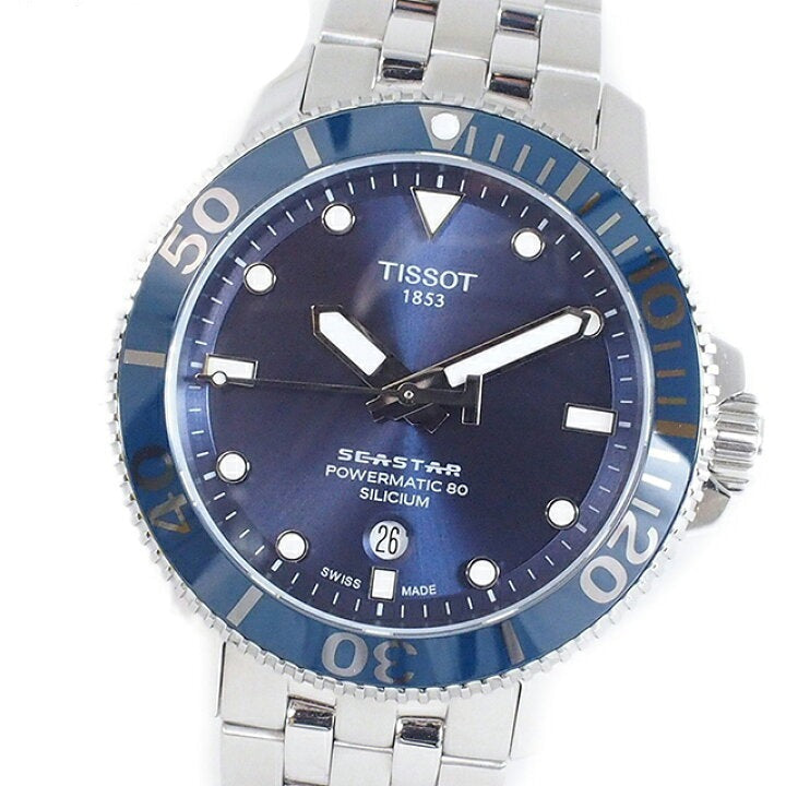 Tissot T Sport Seastar 1000 Powermatic Silicum Blue Dial Stainless Steel Strap Watch For Men - T120.407.11.041.01