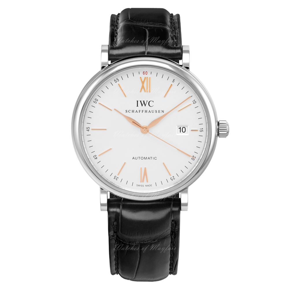 IWC Portofino Automatic White Dial Black Leather Strap Watch for Men - IW356517
