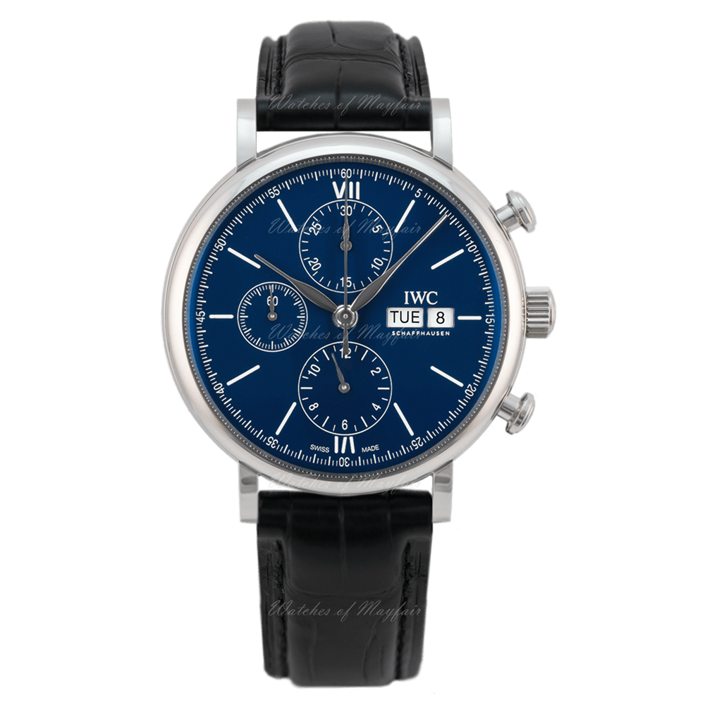 IWC Portofino Chronograph Blue Dial Black Leather Strap Watch for Men - IW391023