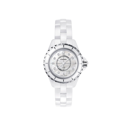Chanel J12 Quartz Diamonds White Dial White Steel Strap Watch for Women - J12 H5703