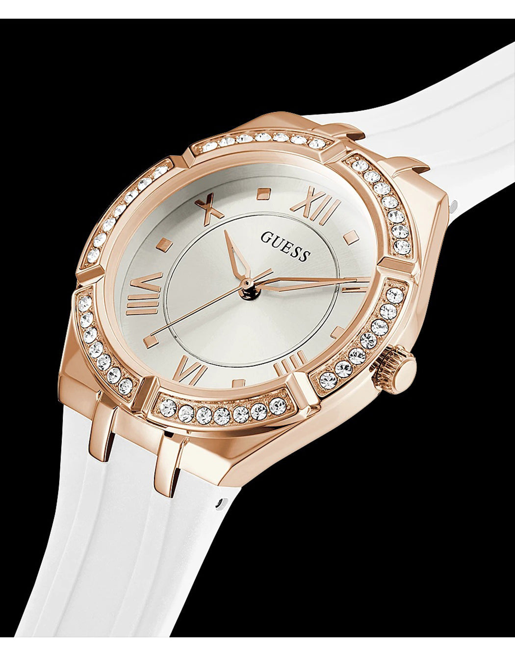 Guess Cosmo Diamonds White Dial White Rubber Strap Watch for Women - GW0034L2
