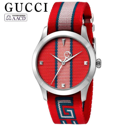 Gucci G Timeless Quartz Red Dial Two Tone NATO Strap Watch For Men - YA1264070