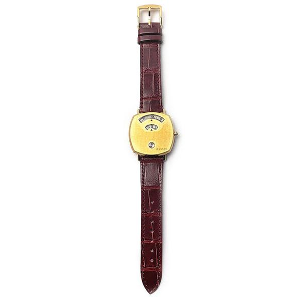 Gucci Grip Quartz Gold Dial Maroon Leather Strap Watch For Women - YA157402
