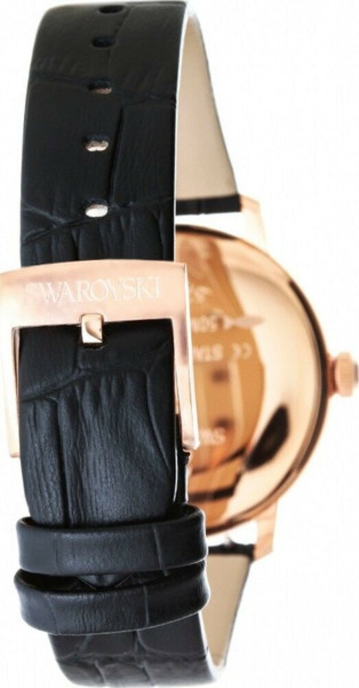 Swarovski Crystalline Hours Black Dial Black Leather Strap Watch for Women - 5295377
