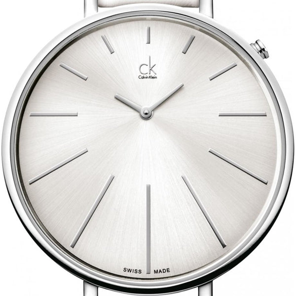 Calvin Klein Equal White Dial White Leather Strap Watch for Women - K3E231L6