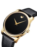 Movado Museum Black Dial Black Leather Strap Watch For Men - 0607014