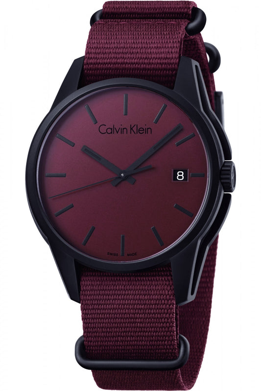 Calvin Klein Tone Maroon Dial Maroon NATO Strap Watch for Men - K7K514UP