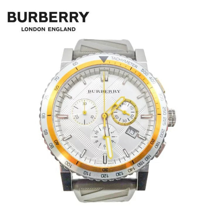 Burberry Belt Chronograph Silver Dial Brown Rubber Strap Watch For Men - BU9811