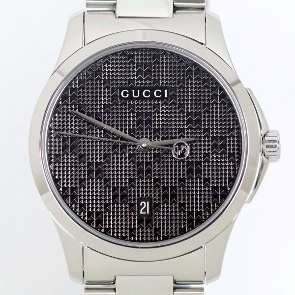 Gucci G Timeless Black Dial Silver Steel Strap Watch For Men - YA126460
