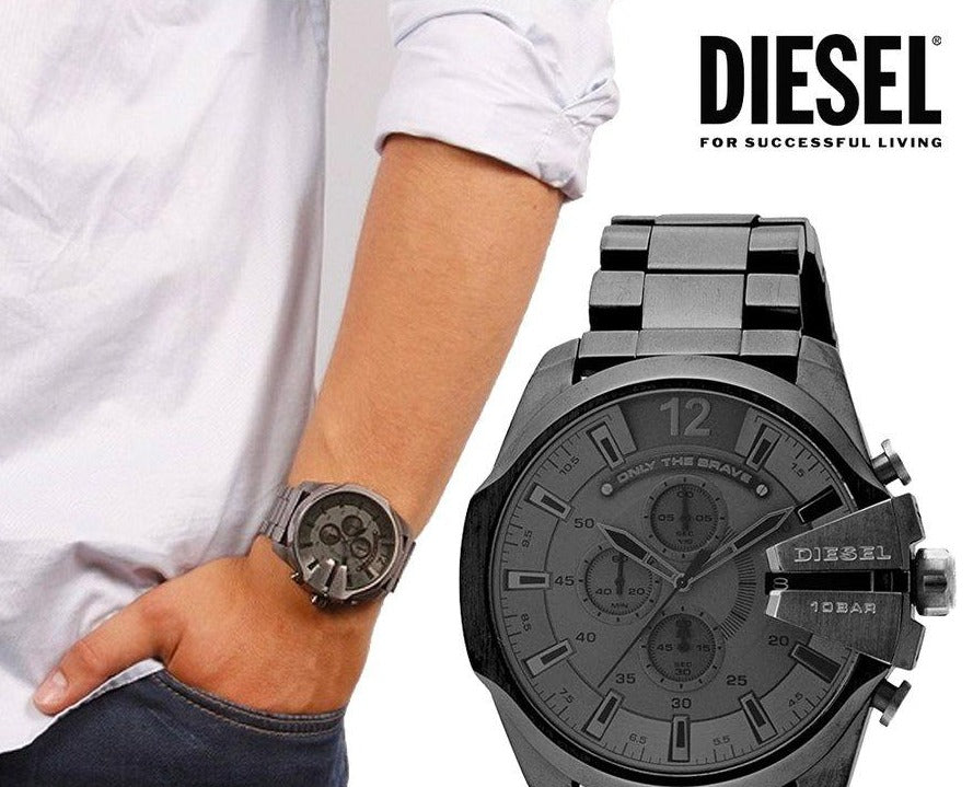 Diesel Mega Chief Chronograph Grey Dial Grey Steel Strap Men's Watch - DZ4282