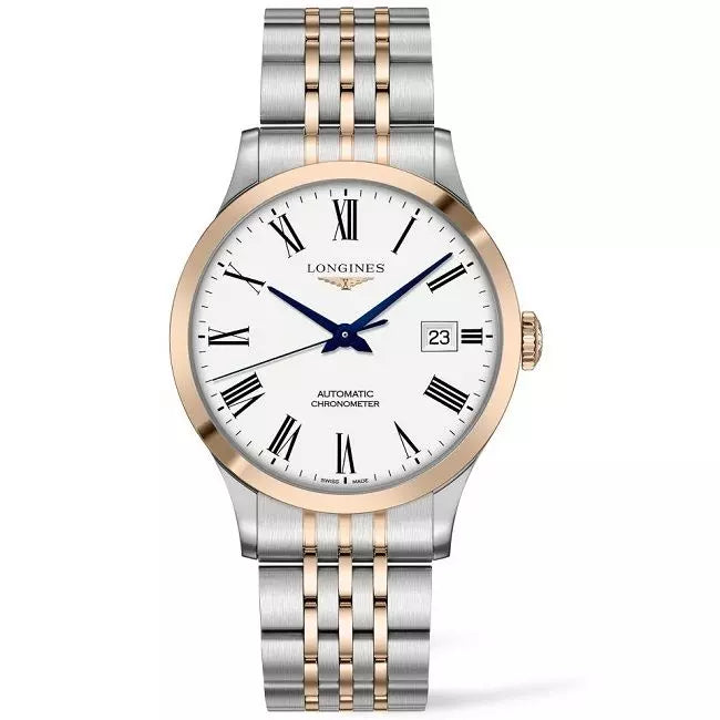 Longines Record Automatic 18K Gold White Dial Two Tone Steel Strap Watch for Men - L2.821.5.11.7