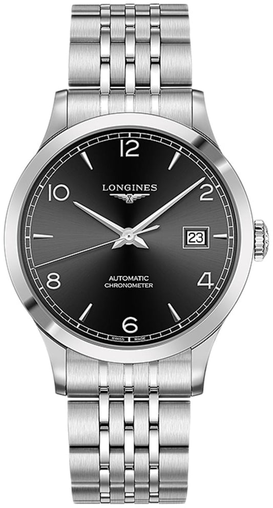 Longines Record Automatic Black Dial Silver Steel Strap Watch for Men - L2.821.4.56.6