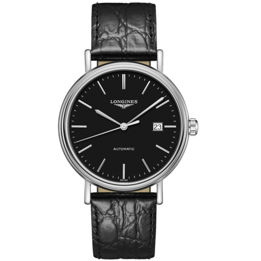 Longines Presence Automatic Black Dial Black Leather Strap Watch for Men - L4.921.4.52.2