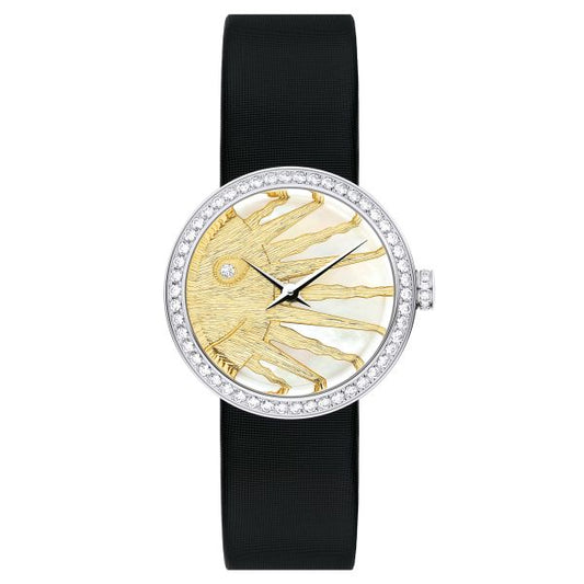 Dior La D De Dior Dior Rose Céleste Diamonds Mother of Pearl Dial Black Leather Strap Watch for Women - CD04711X1001 0000
