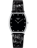 Longines La Grande Classique de Longines Tonneau Diamonds Black Dial Black Leather Strap Watch for Women - L4.205.4.58.2