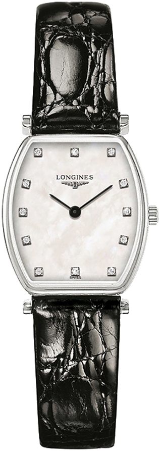 Longines La Grande Classique de Longines Tonneau Diamonds Mother of Pearl Dial Black Leather Strap Watch for Women - L4.205.4.87.2