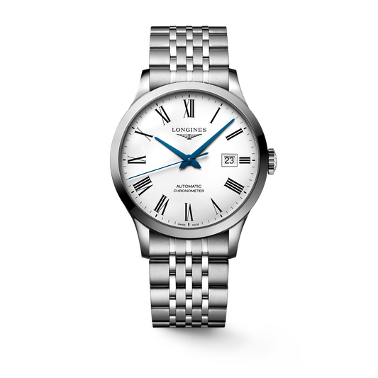 Longines Record Automatic White Dial Silver Steel Strap Watch for Men - L2.821.4.11.6