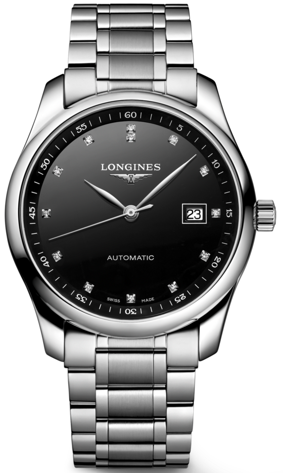 Longines Master Collection Automatic Diamonds Black Dial Silver Steel Strap Watch for Men - L2.793.4.57.6