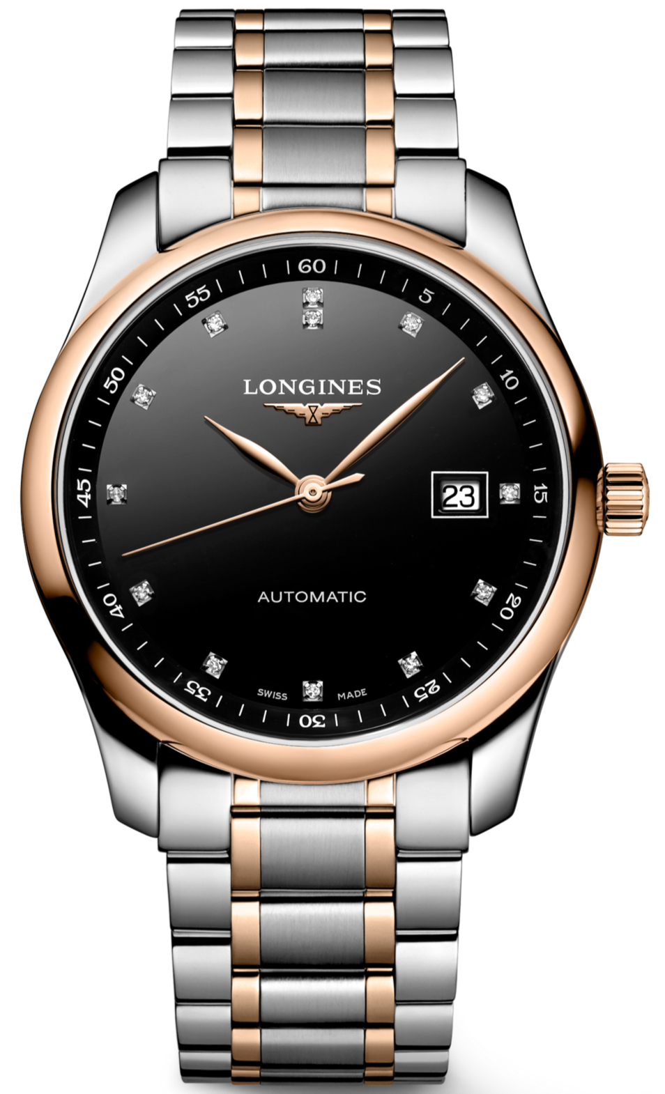 Longines Master Collection Automatic Diamonds Black Dial Two Tone Steel Strap Watch for Men - L2.793.5.57.7