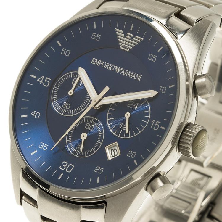 Emporio Armani Sportivo Chronograph Blue Dial Silver Steel Strap Watch For Men - AR5860