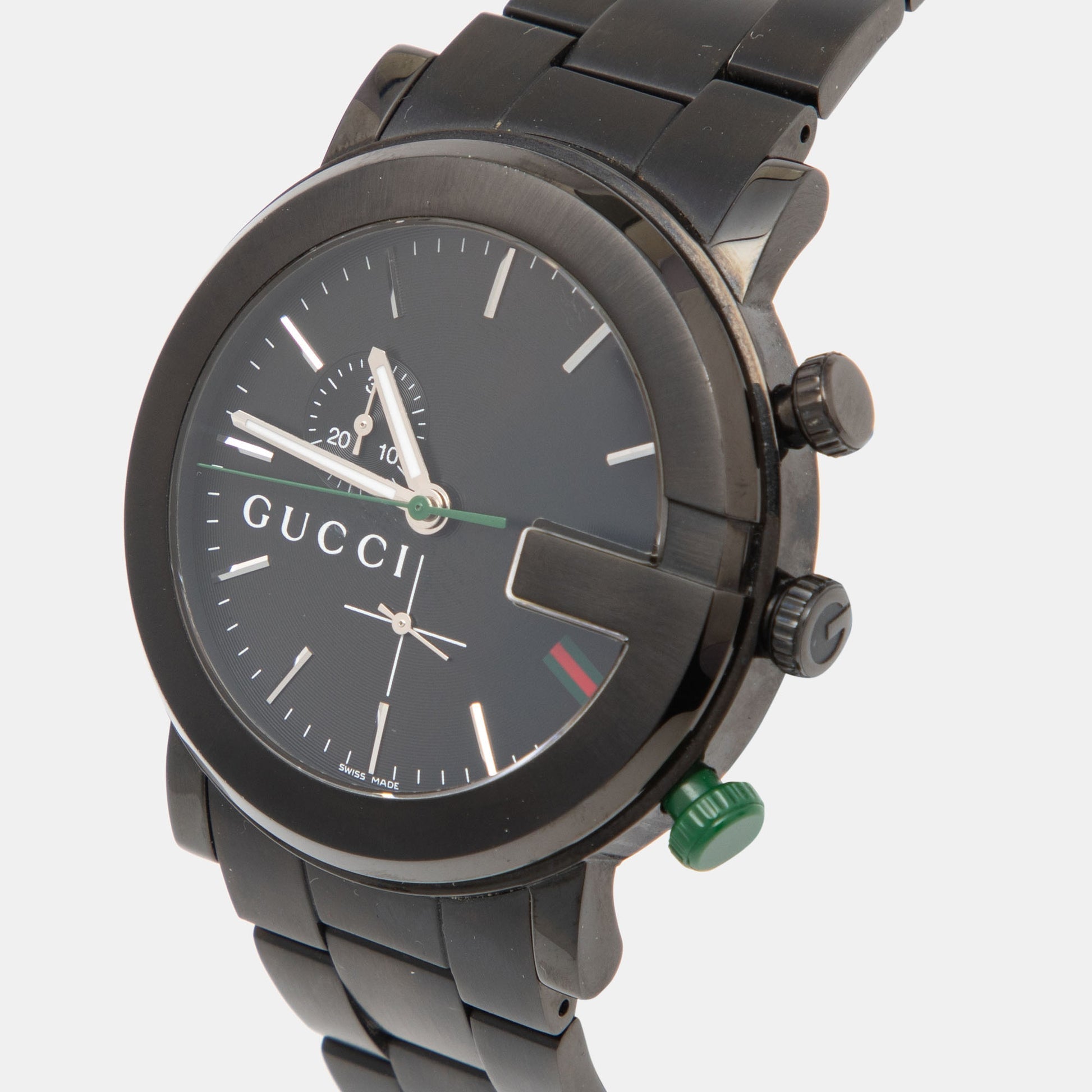 Gucci G Chrono Black Dial Black Steel Strap Watch For Men - YA101331