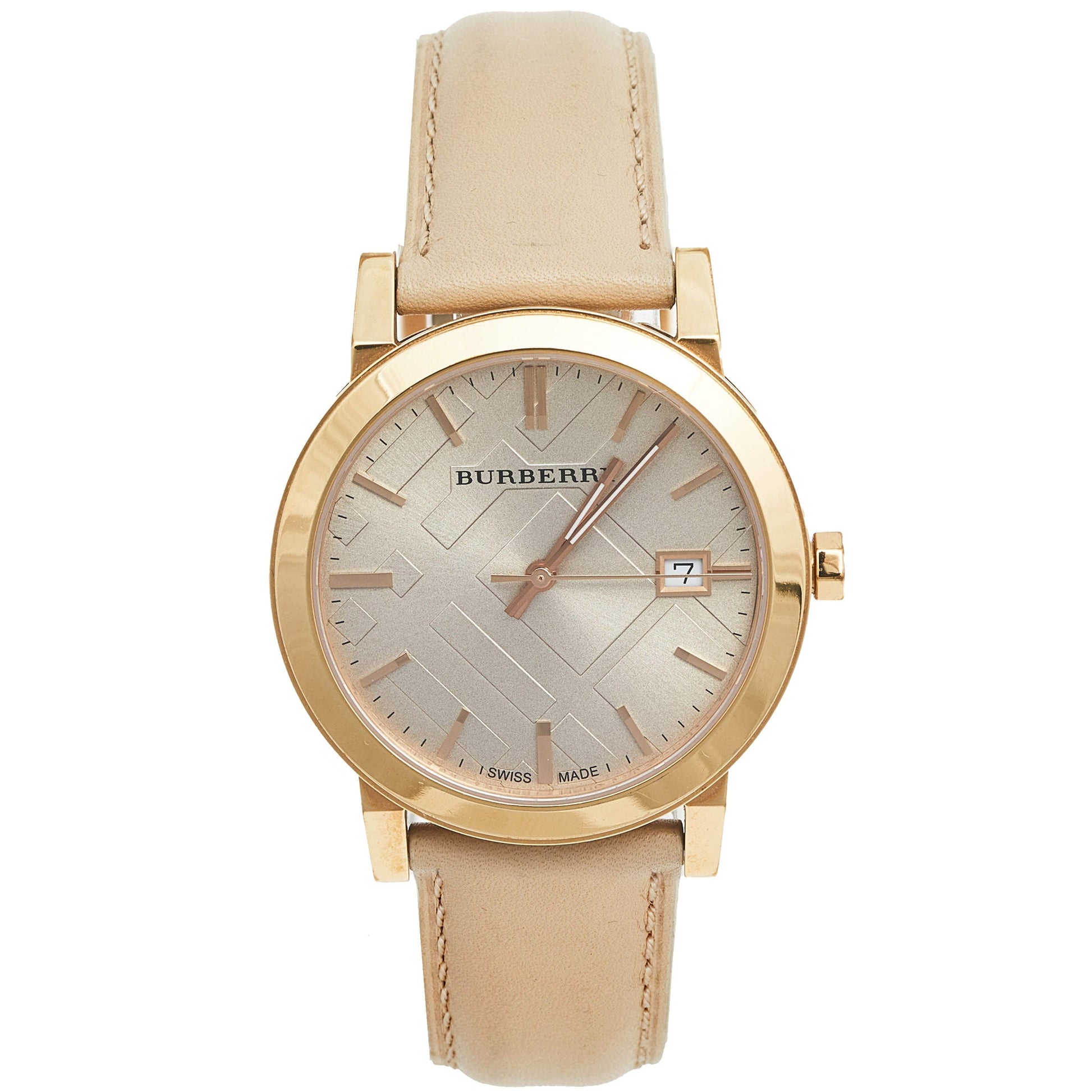 Burberry The City Beige Dial Beige Leather Strap Watch for Women - BU9014