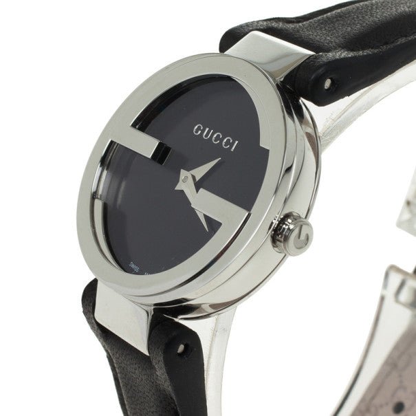 Gucci G Interlocking Black Dial Black Leather Strap Watch For Women - YA133301