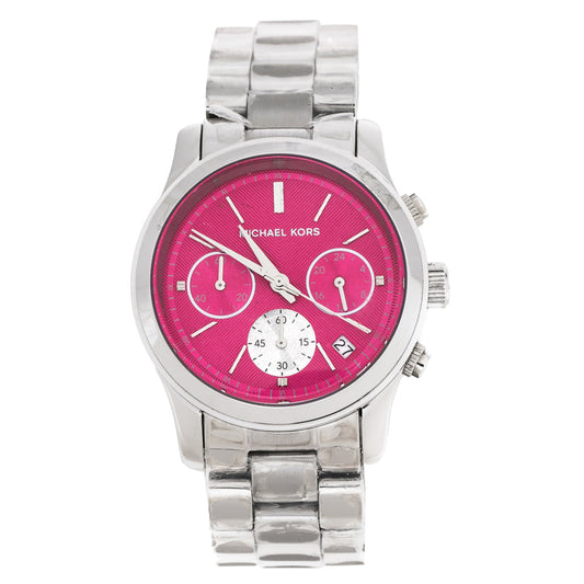 Michael Kors Runway Chronograph Pink Dial Silver Steel Strap Watch for Women - MK6160