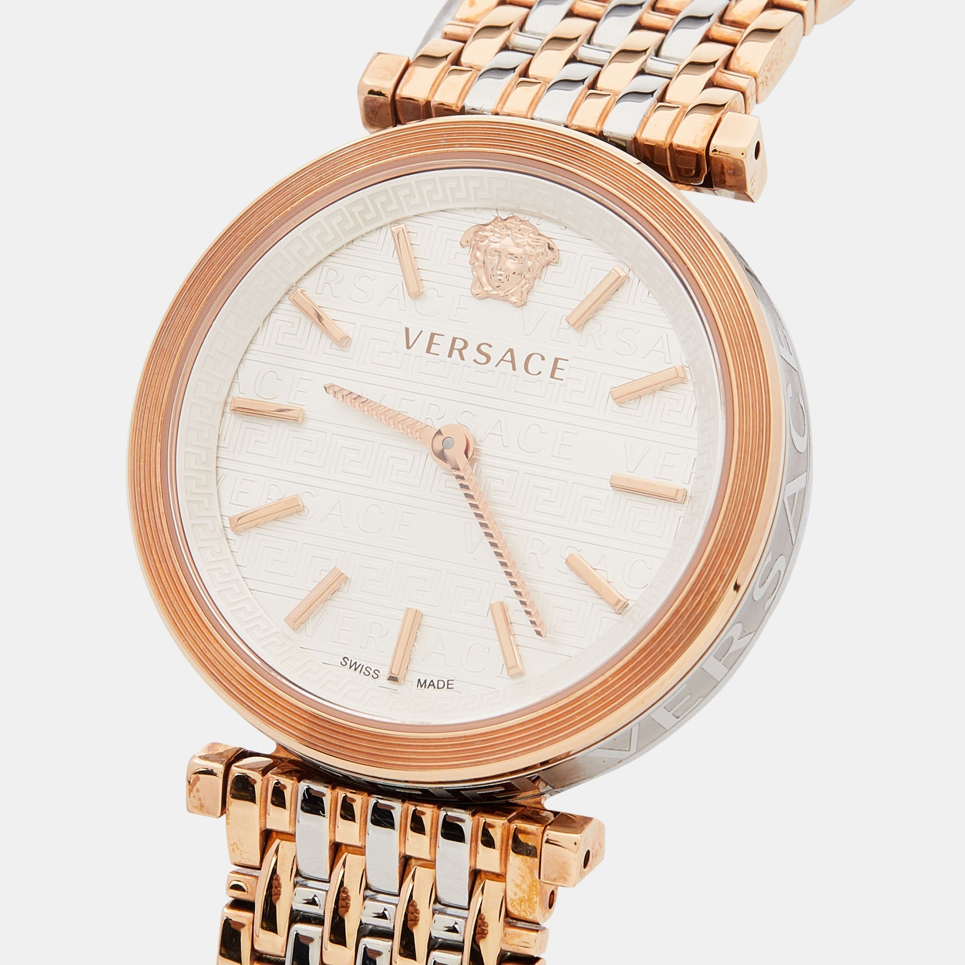 Versace V-Twist White Dial Two Tone Mesh Bracelet Watch for Women - VELS00719