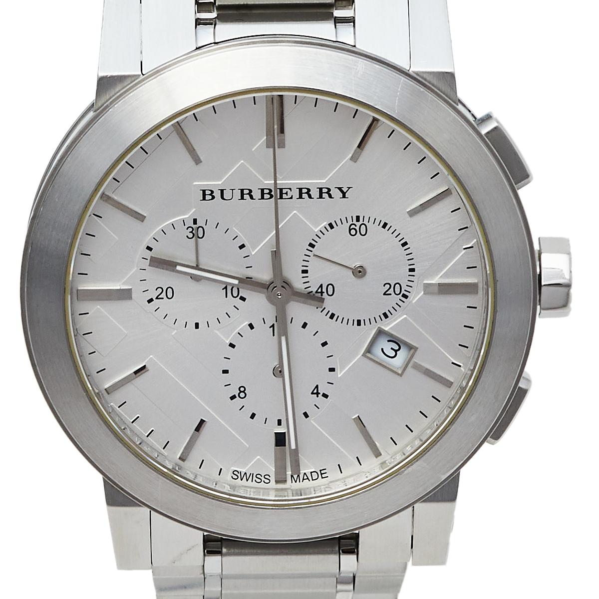 Burberry The City Chronograph Silver Dial Silver Steel Strap Watch for Men - BU9350
