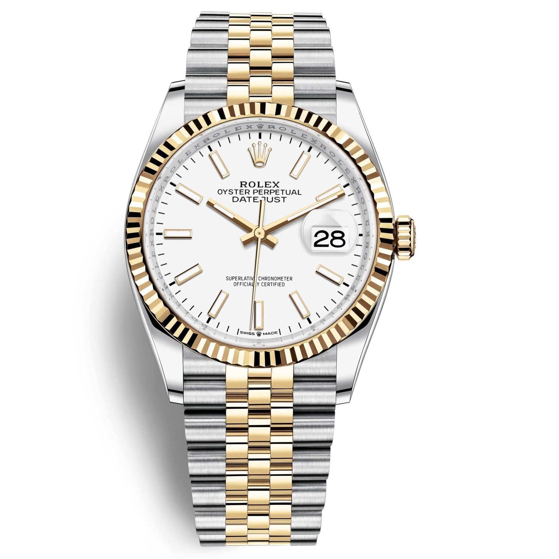 Rolex Datejust 36 White Dial Yellow Gold Jubilee Bracelet Watch for Women - M126233-0019