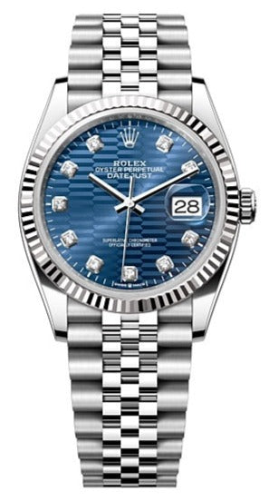 Rolex Datejust 36 Diamonds Blue Dial White Gold Steel Strap Watch for Men - M126234-0057