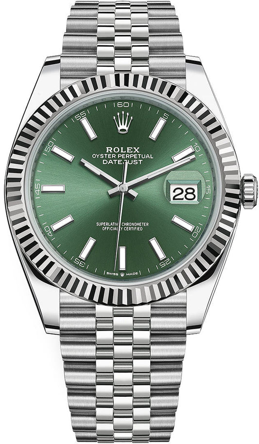 Rolex Datejust 41 Oyster Mint Green Dial Oyster Steel & White Gold Strap Watch for Men - M126334-0028