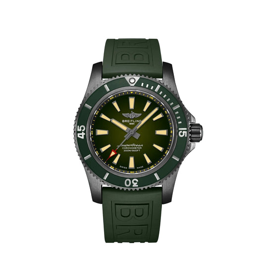 Breitling Superocean Automatic 46 Green Dial Green Rubber Strap Watch for Men - M173681A1L1S1