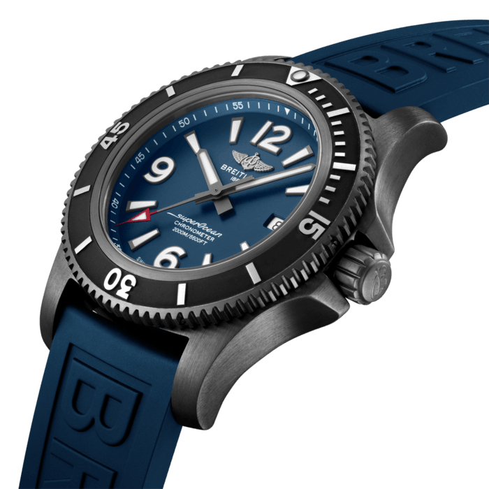 Breitling Superocean Automatic 46mm Blue Dial Blue Rubber Strap Watch for Men - M17368D71C1S1