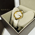 Gucci Interlocking Latin Grammy Special Edition Silver Dial White Leather Strap Watch For Women - YA133313