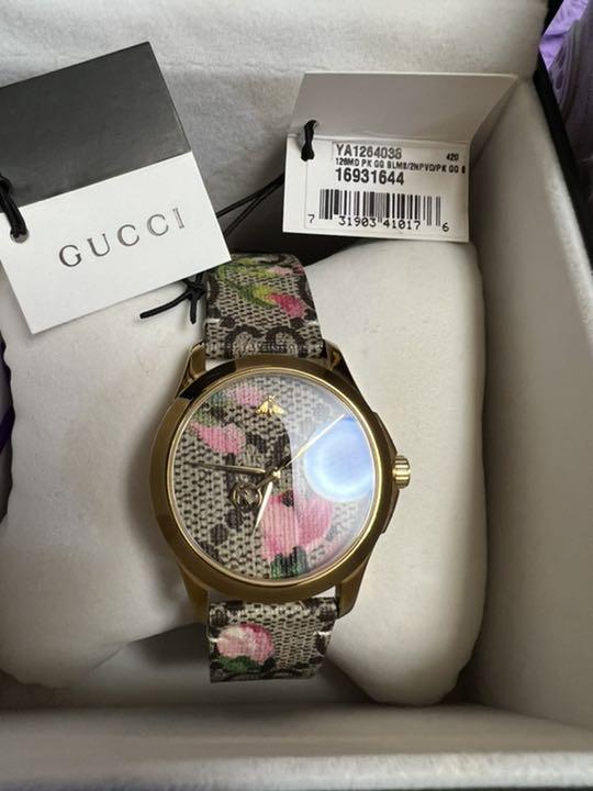 Gucci G Timeless Floral Brown Dial Brown Leather Strap Watch For Women - YA1264038