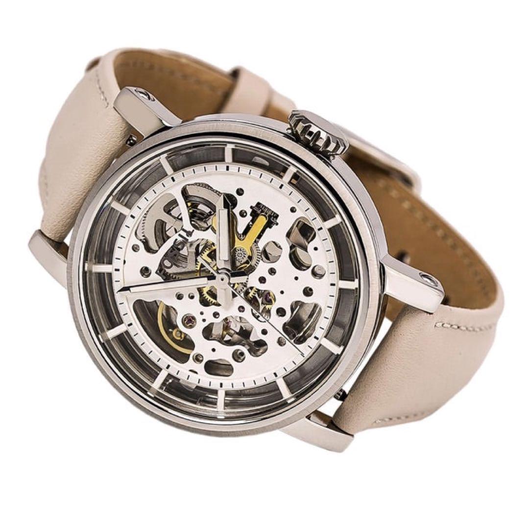 Fossil Boyfriend Automatic Skeleton Silver Dial White Leather Strap Watch for Women - ME3069