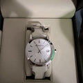 Burberry The City Silver Dial White Leather Strap Watch for Women - BU9019