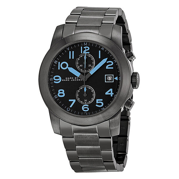 Marc Jacobs Larry Chronograph Black Dial Gunmetal Ion Plated Stainless Steel Strap Watch for Men - MBM5031