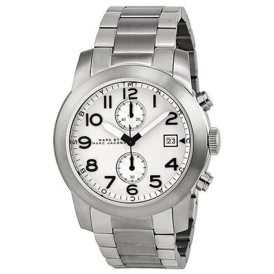 Marc Jacobs Larry Chronograph White Dial Silver Stainless Steel Strap Watch for Men - MBM5030