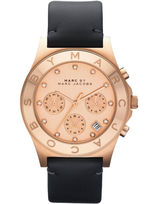 Marc Jacobs Blade Rose Gold Dial Black Leather Strap Watch for Women - MBM1188